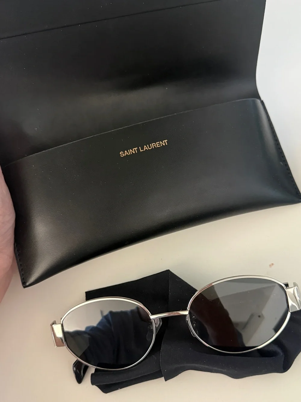 Celine Silver Frame Black Lens Oval Sunglasses
